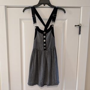 Xhiliration Black and White Patterned Overall Strap Buttoned Dress, Size S